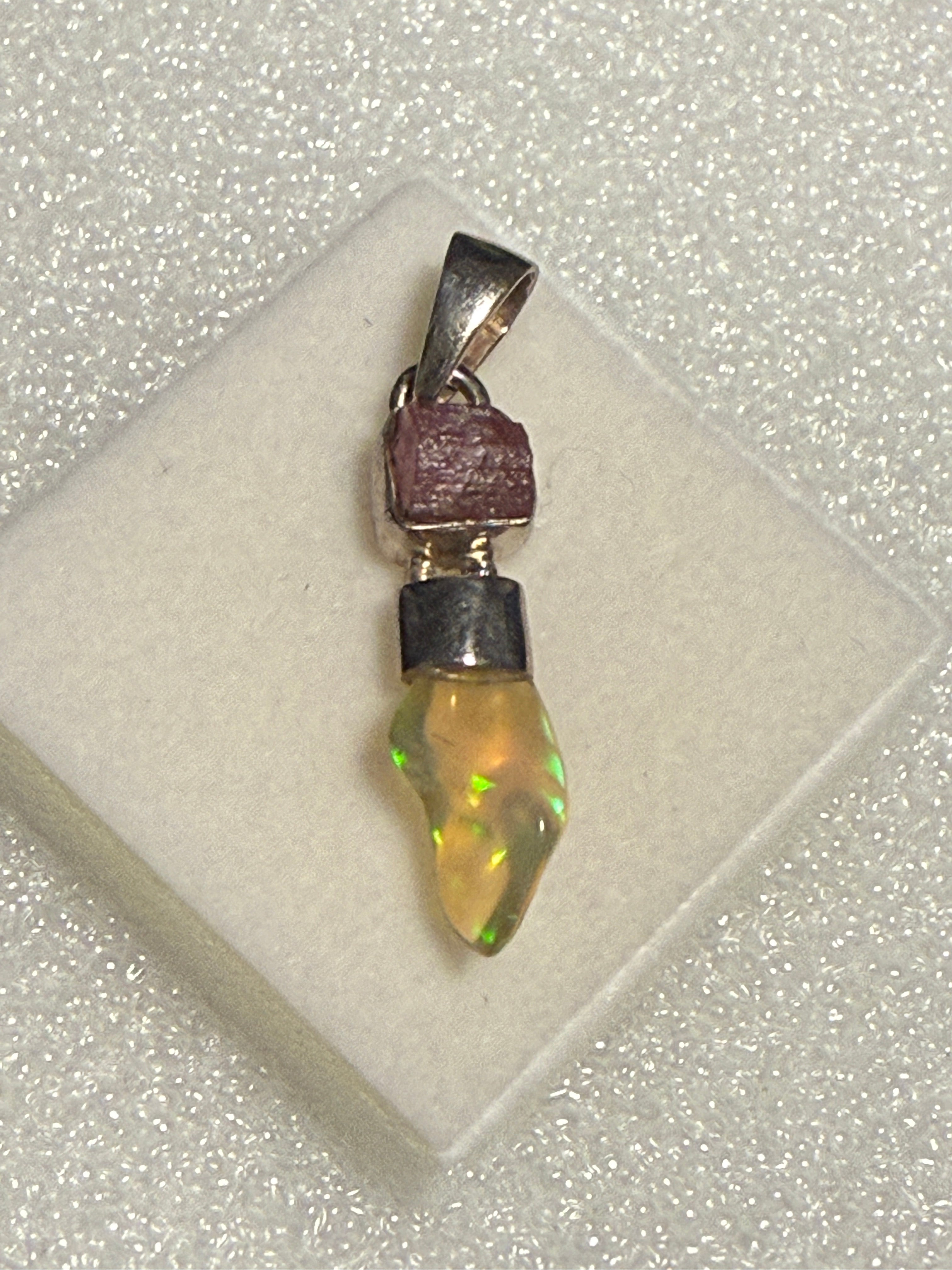2 Stone Pink Tourmaline & Opal Necklace