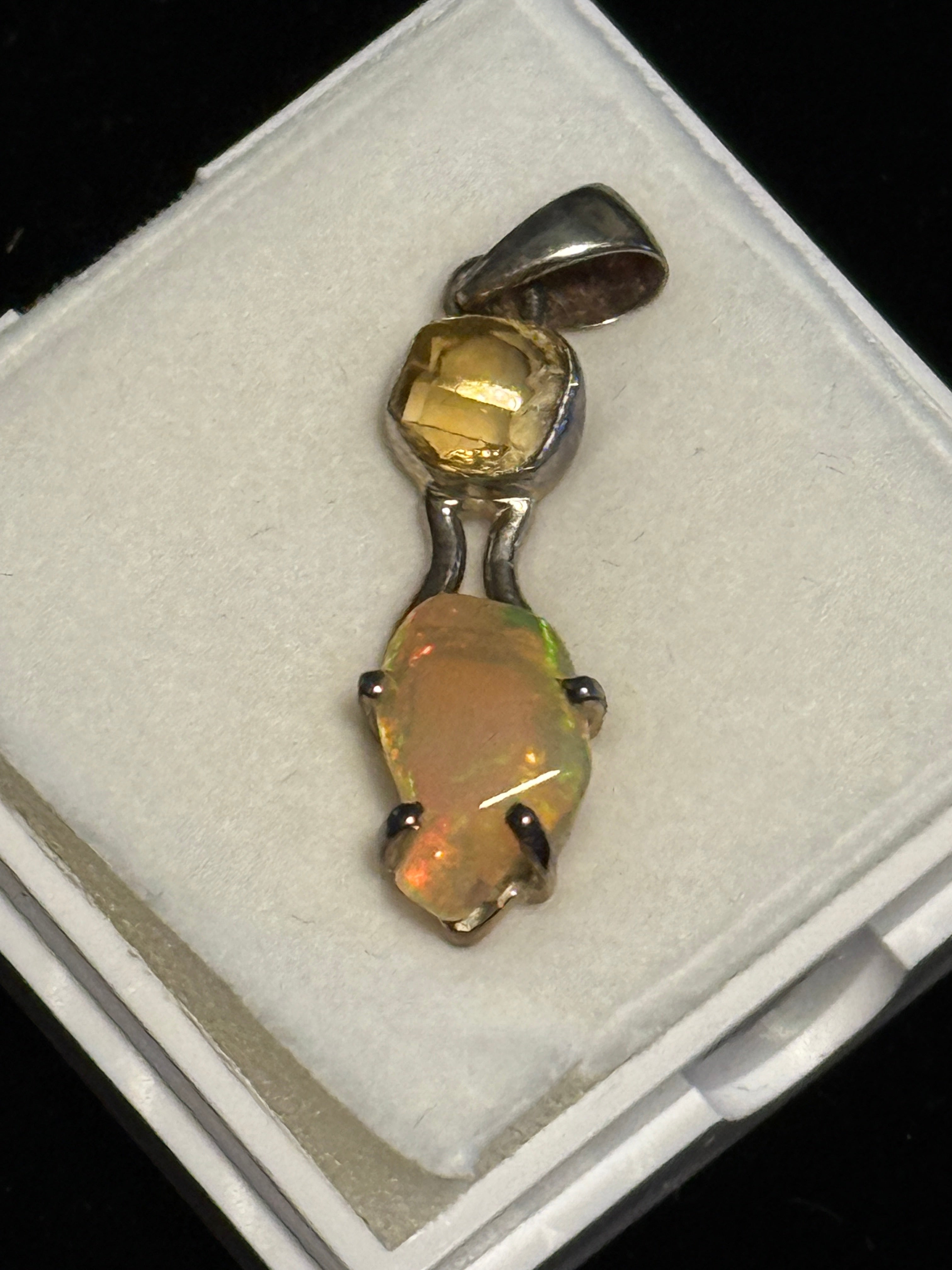 2 Stone Citrine & Opal Pendant