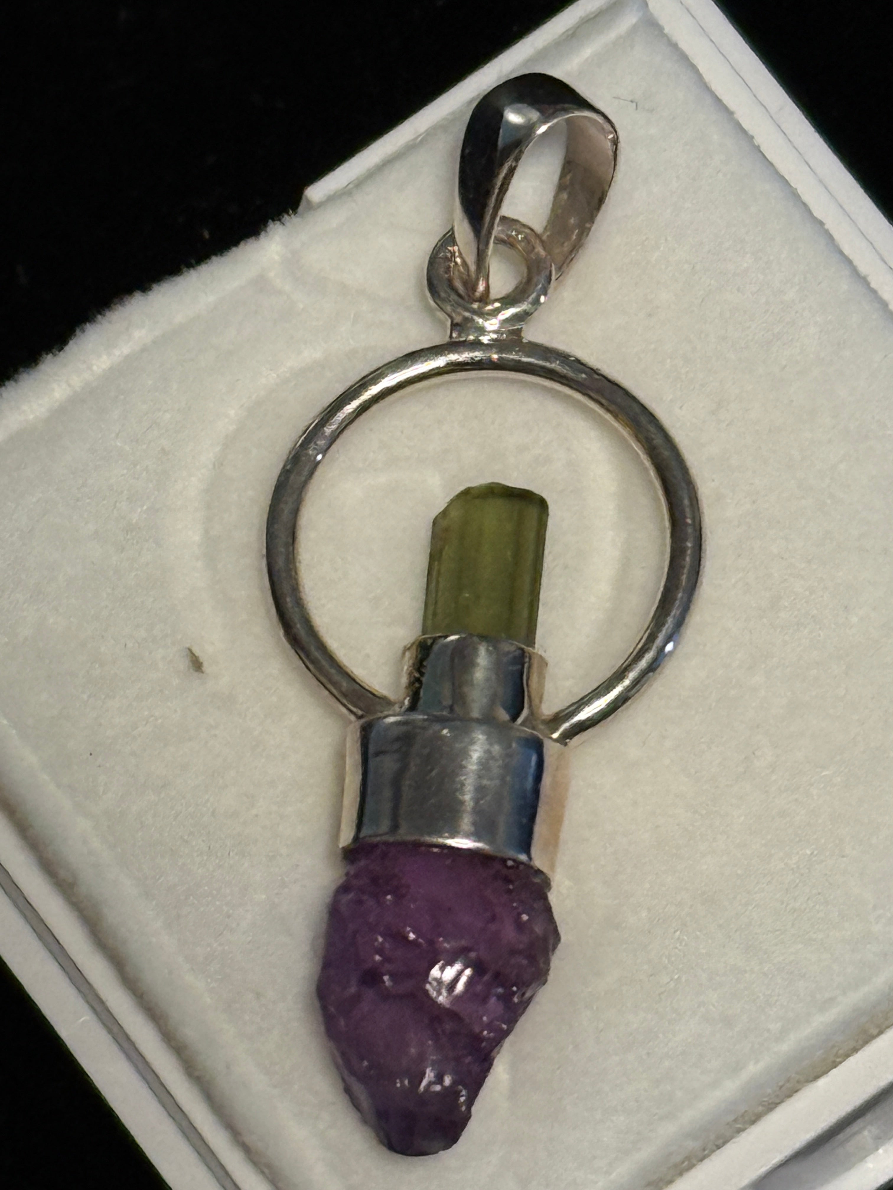 2 Stone Green Tourmaline & Amethyst Pendant