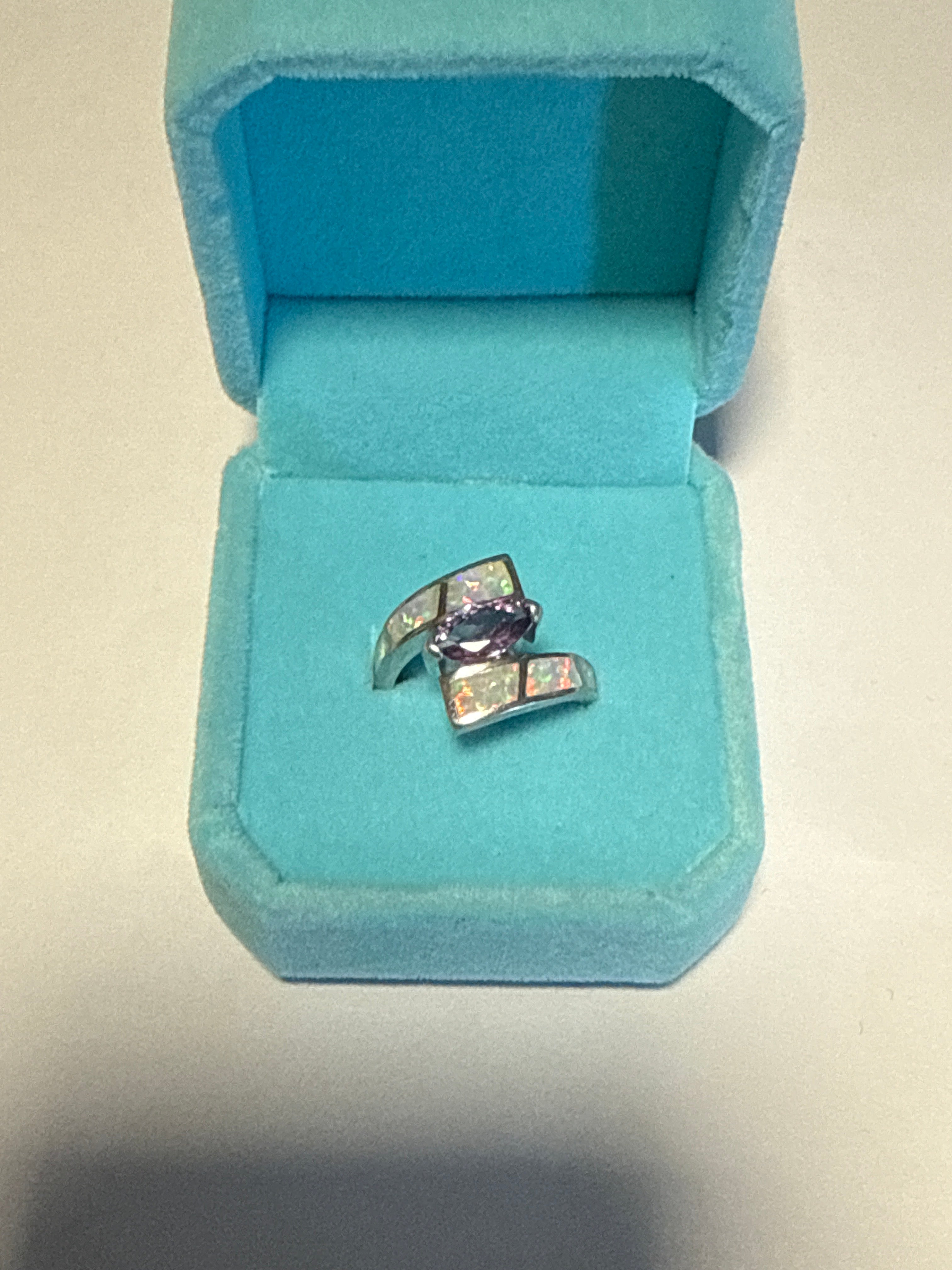 Facet amethyst with white opal inlay size 6.5