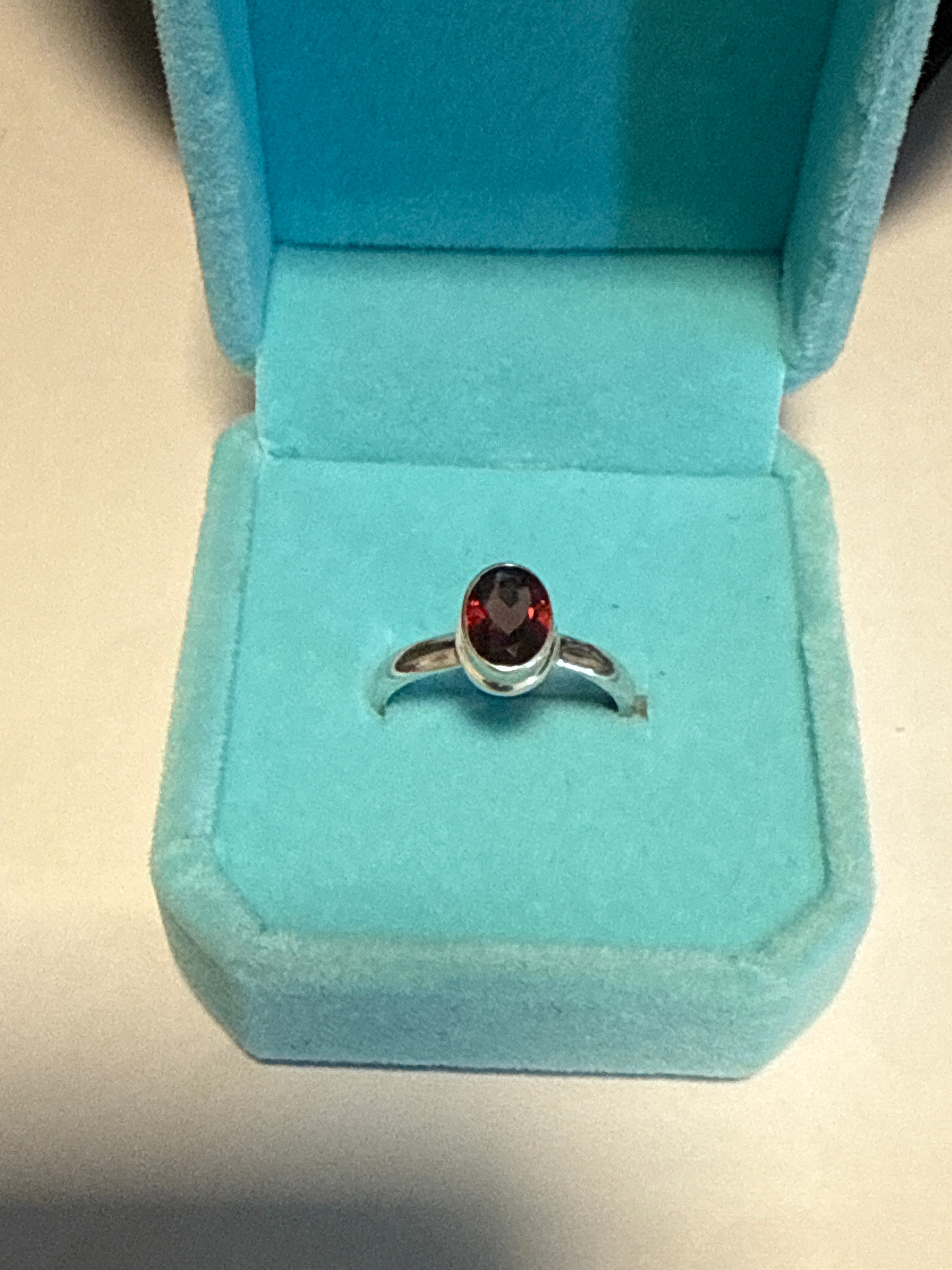 Mozambique oval facet garnet size 7 ring sterling silver