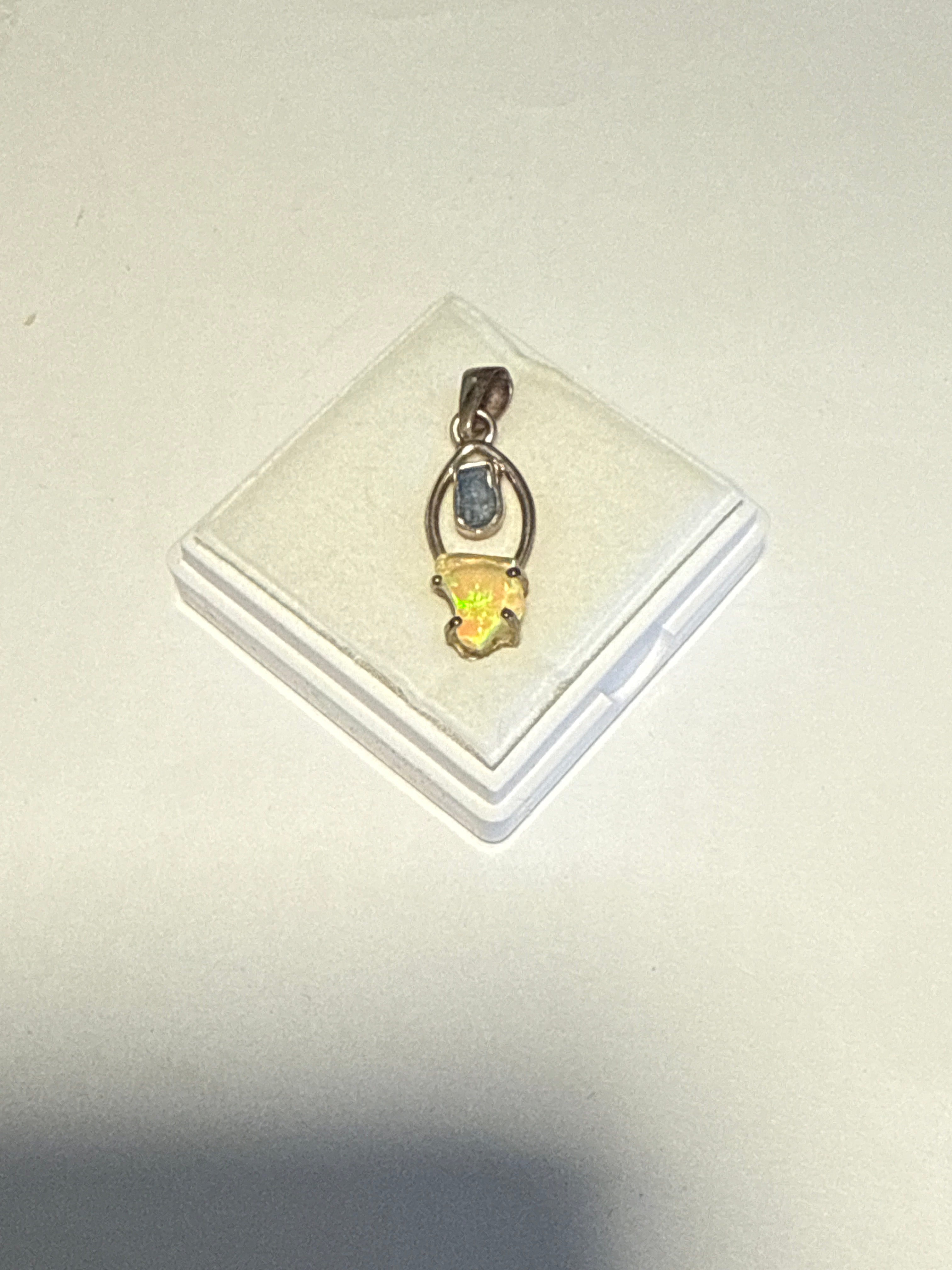 2 Stone Kyanite & Opal Pendant