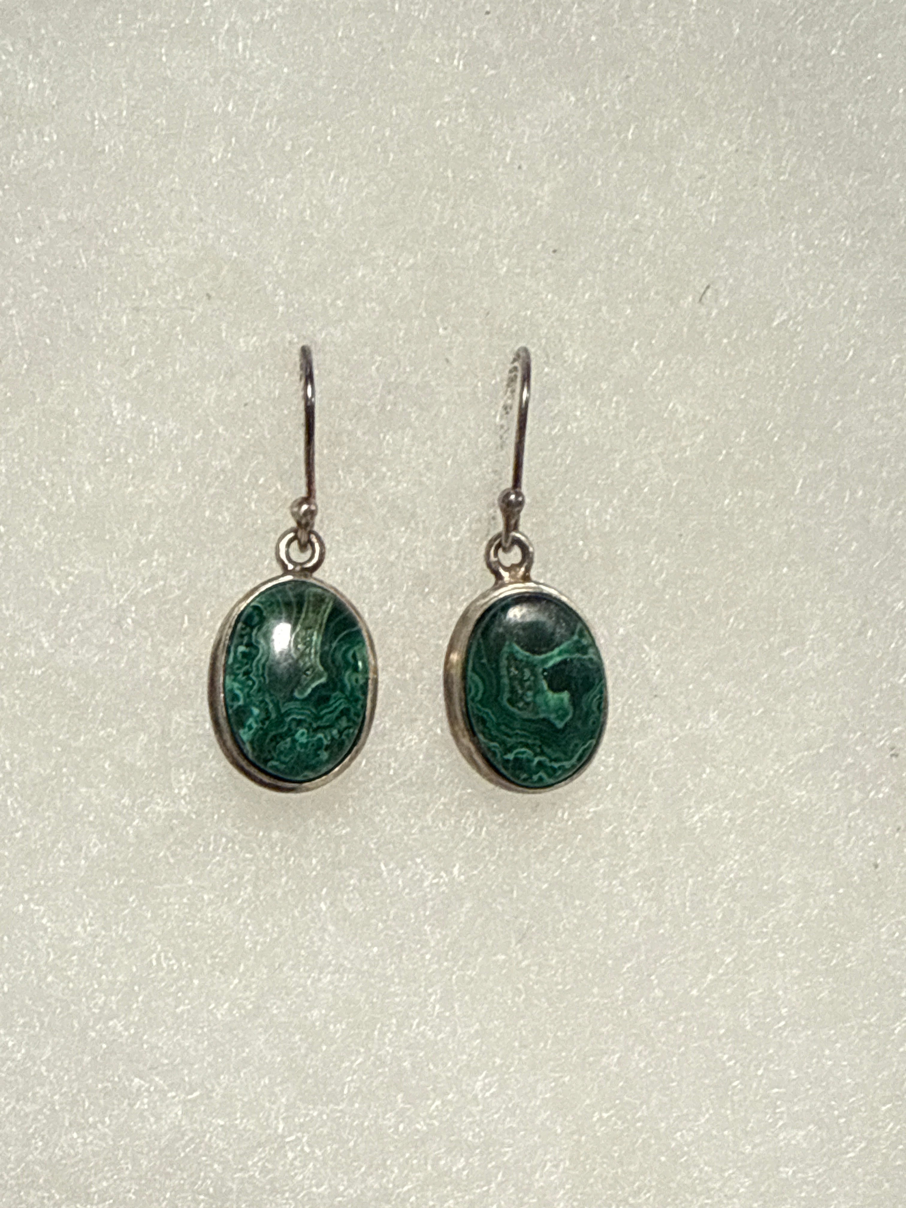 Congo Malachite cabochon dangle earrings.