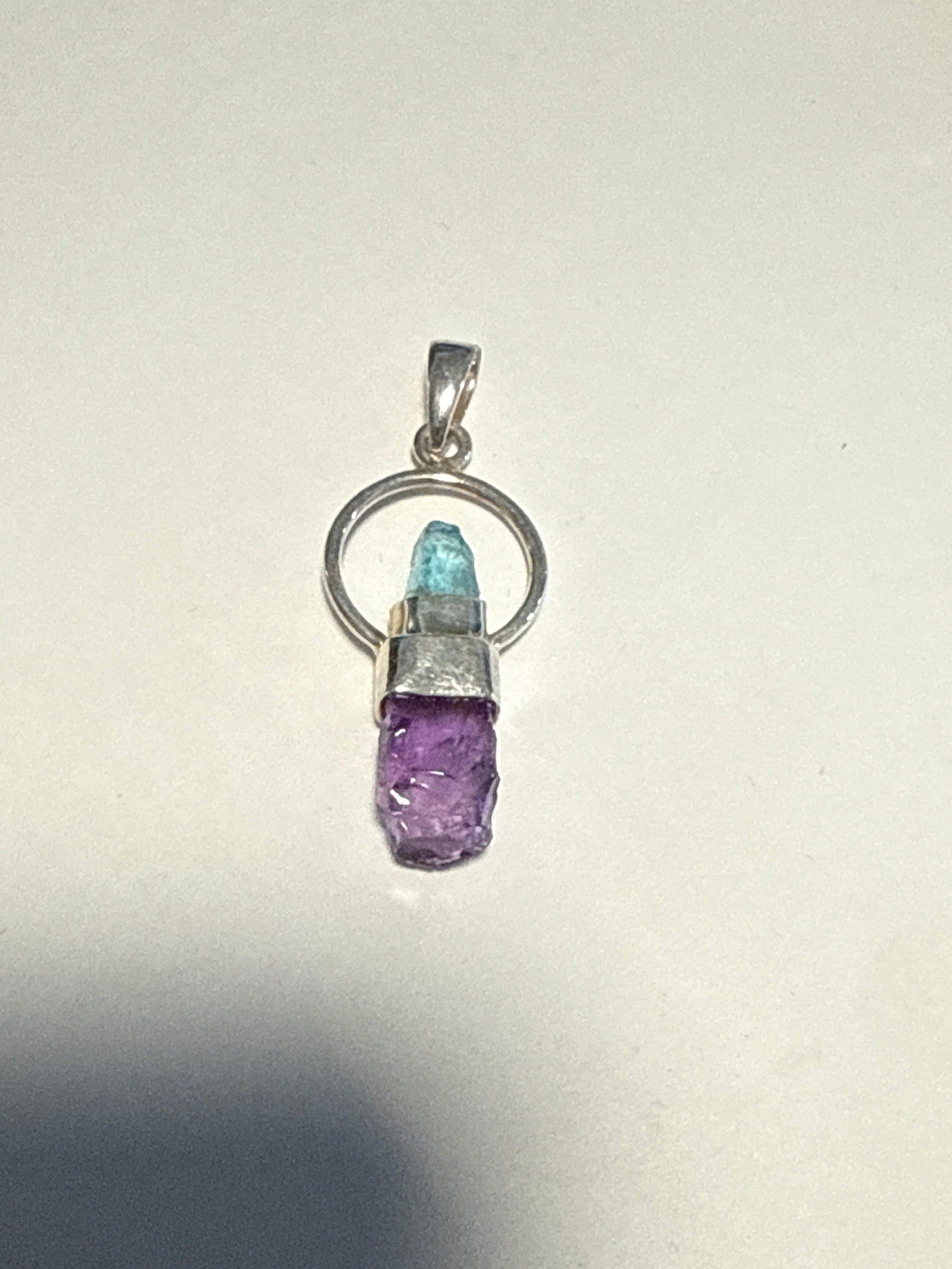 2 Stone Loop Blue Apatite with Amethyst